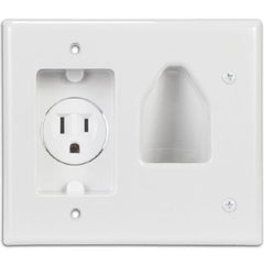 1-Gang Recessed Low Voltage Cable Plate with Recessed Power - White