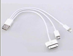 3-in-1 - 8 Pin + 30 Pin + Micro USB to USB Cable - White