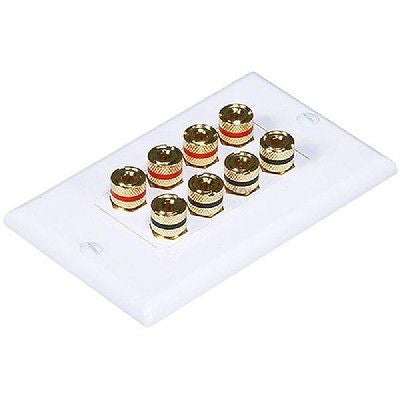 1-Gang TechCraft High Quality Speaker Wallplate - 4 Pair Banana Binding Post, Audio Cables & Interconnects, TechCraft - TiGuyCo Plus