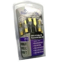 BlueDiamond USB 2.0 Cable Kit w/ 4 Adapters 6ft, Clear