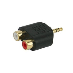 3.5mm Audio Stereo Male Plug to 2 RCA Stereo Jack Female Splitter Adapter - Gold Plated - Black