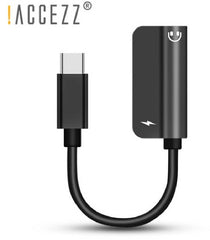 !ACCEZZ 2-in-1 USB Type C Fast Charger 3.5mm Adapter For Cell Phones - Pro Jack Headphone Audio & Charging Splitter - Black