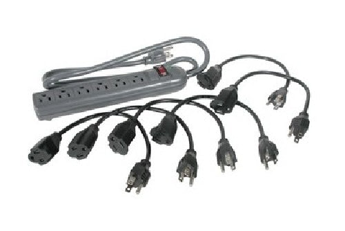 C2G - 6-Outlet Surge Suppressor with (6) 1ft Outlet Saver Power Extension Cords - Receptacles: 6 x NEMA 5-15R - 270J - Black