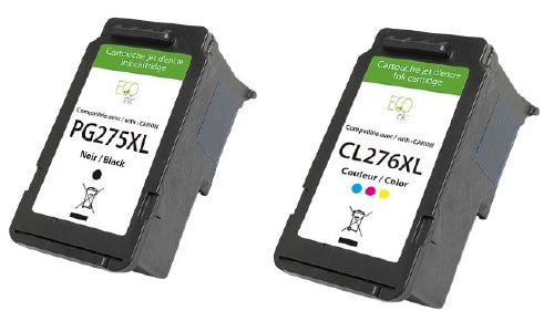 Compatible avec les cartouches d'encre ECOink Rem. Canon PG275XL noire et CL276XL couleur - Pack combiné de 2 cartouches