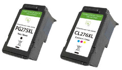 Compatible with Canon PG275XL Black and CL276XL Color ECOink Rem. Ink Cartridges - 2 Cartridges Combo Pack