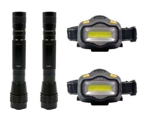 EVERGEAR LED Flashlights and Headlamps Combo - 100 Lumens - 4 Piece Combo - Black
