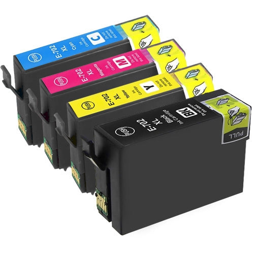 Compatible with Epson T702XL Ink Cartridges - T702XL BK/C/M/Y High Yield - PREMIUM ink Compatible Cartridges - 4 Cartridges - Value Pack