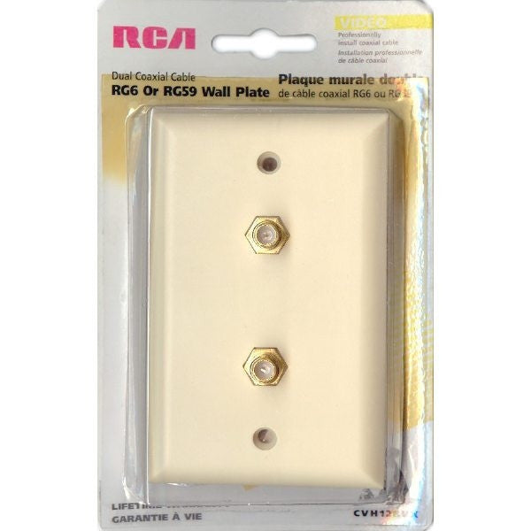 RCA Coaxial RG6 or RG59 1-Gang Wallplate - Double Jack Adapters - Ivory, Wallplates, RCA - TiGuyCo Plus
