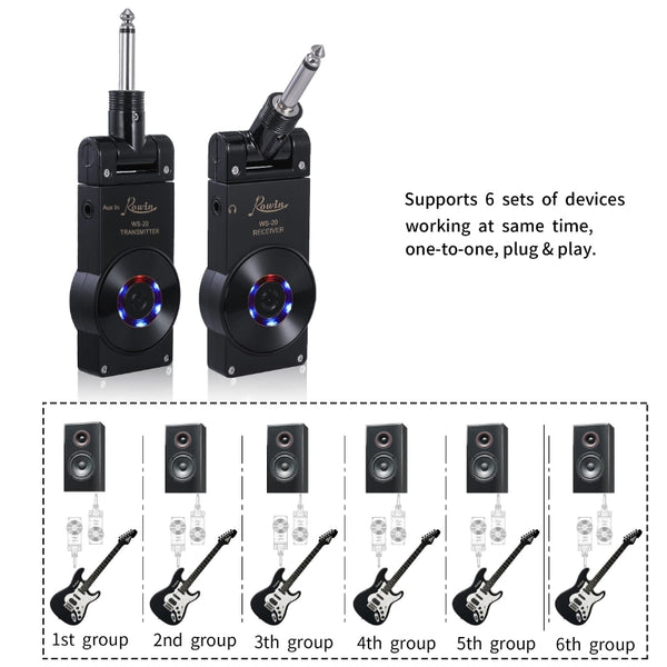 Rowin WS 20 2.4G Wireless Guitar Rechargeable Transmitter Receiver Set TiGuyCo Plus