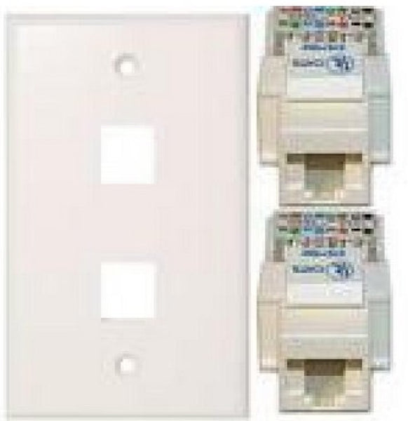 TechCraft Cat5e Keystone Kit - Double Keystone Wallplate & Jack Combo - White, Wallplates, TechCraft - TiGuyCo Plus