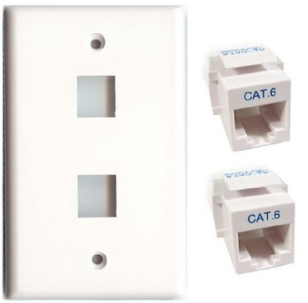 TechCraft Cat6 Keystone Kit - Double Keystone Wallplate & Jacks Combo - White, Wallplates, TechCraft - TiGuyCo Plus