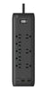 BlueDiamond 8-Outlet Surge Protector + 3 USB Charging Ports (1x USB-C + 2 USB-A) - 2160J - 8 Ft. Power Cord - Black