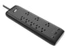 BlueDiamond 8-Outlet Surge Protector + 3 USB Charging Ports (1x USB-C + 2 USB-A) - 2160J - 8 Ft. Power Cord - Black
