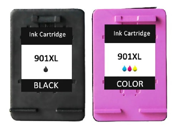 Compatible with HP 901XL Black and HP 901XL Tri-Color ECOink Remanufactured Ink Cartridges Combo Pack - 2 Cartridges