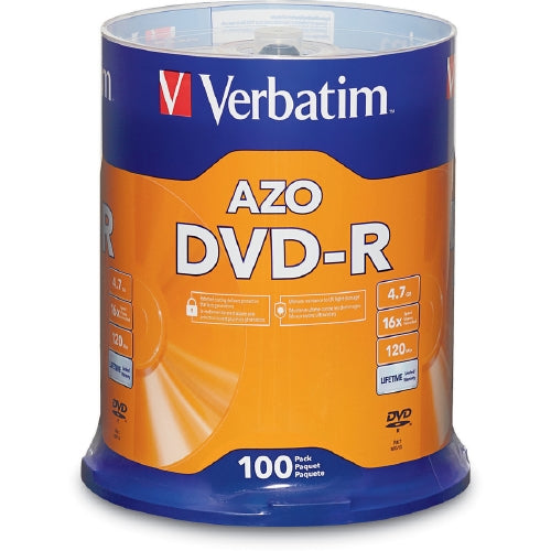 Verbatim DVD Recordable Media - DVD-R - 16x - 4.70 GB - 100 Pack Spindle - 95102
