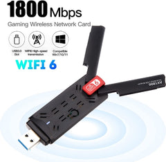 WiFi 6 AX1800 Dual Band USB Adapter - USB 3.0 , 1200Mbps, 5Ghz/2.4Ghz Wireless Network WiFi Dongle with High Gain 802.11ax Wireless MU-MIMO for Desktop and Laptop - Supports Windows 11/10/7