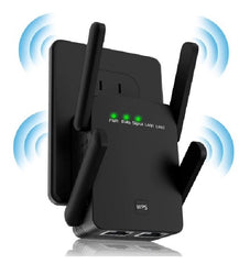 WiFi Extender Booster - 1200Mbps -WiFi Range Extender -Wireless Signal Booster with External 4 x 2dBi Dual-Band Antennas - WiFi Booster Dual Band 2.4GHz & 5.8GHz - Internet Booster Up to 3000sq. ft. - (Black)