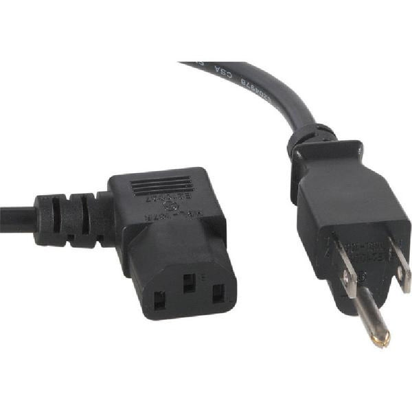 10 ft. Grounded Power Cord - 10A - 125V - 18AWG - Right Angle Plug for Computers - Black, Power Cables & Connectors, TechCraft - TiGuyCo Plus