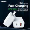 Adaptateur de chargeur rapide domestique 18 W Jellico C15 18 W PD+QC3.0 - Blanc