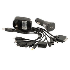 Universal 10-in-1 Multifunction USB Car & Wall AC Charger for Mobile Phones and More