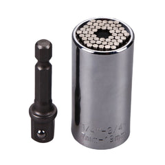 1/4"-3/4" (7-19mm) Universal Steel Socket Wrench with Power Drill Adapter - Chrome