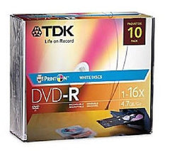 TDK DVD-R Print-On White Discs - 16X - 4.7GB - 10 Pk with Jewel Cases