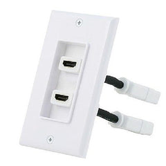 Two-Piece Dual Port HDMI Inset Wall Plate with 4 Inch Built-in Flexible Extension Cables - White