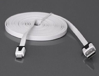 3 Meters Flat Micro USB Data Sync Charge Cable - White - For Various Cell, Cables & Adapters, n/a - TiGuyCo Plus