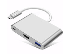 3-in-1 USB Type-C to HDMI+USB3.0+TYPE C Multiport Charging and Converter HUB Adapter - Silver