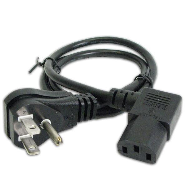 3 ft. Grounded Power Cord - 10A - 125V - 18Ga - Right Angle Plug on Both Ends - Black, Power Cables & Connectors, TechCraft - TiGuyCo Plus