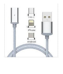 3 in 1 Magnetic Cable Micro USB + 8 Pin + Type C Fast Connect USB Cable - Silver