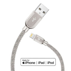 4 ft. LAX Apple MFI Certified Tough Metal Mesh Lighning to USB Cable - Silver