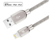 4 ft. LAX Apple MFI Certified Tough Metal Mesh Lighning to USB Cable - Silver