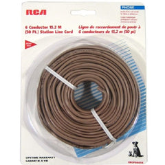 50 ft. RCA 6-Conductor Round Insulated Telephone Station Line Cord - Brown