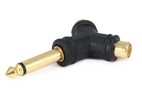 Adaptateur répartiteur jack mono TS 6,35 mm (1/4 pouce) vers jack 2x RCA type Y - Plaqué or 