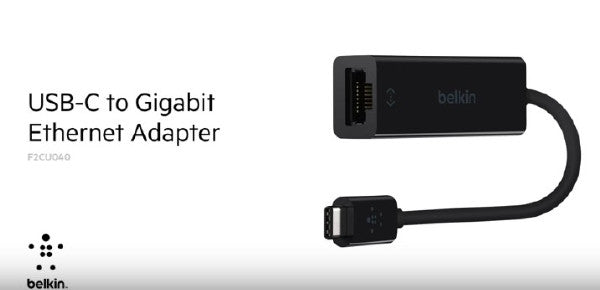 ! A ! Belkin USB-C to Gigabit Ethernet Adapter - Black - F2CU040BTBLK, Ethernet Cables (RJ-45, 8P8C), Belkin - TiGuyCo Plus