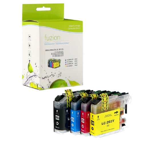 Compatible with Brother LC203XL Black/Cyan/Magenta/Yellow Inkjet Cartridges (4 cartridges) - fuzion™ Premium Compatible Inkjet Cartridges