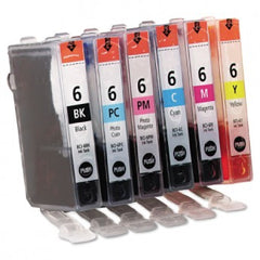 Canon 6 OEM Ink Cartridge Combo Pack - 1 each 6BK/6C/6PC/6M/6PM/6Y - 6 Cartridges