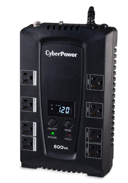 CyberPower Intelligent LCD CP600LCD 600 VA Desktop UPS - 600VA 340W - 2 Minute Full Load - 4 x NEMA 5-15R - Battery Surge-protected, 4 x NEMA 5-15R - Surge-protected