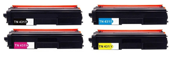 Compatible with Brother TN-431 BK/C/M/Y - ECOtone Remanufactured Toner - 4 Cartridges Combo Pack - 3K-1.8K/ea