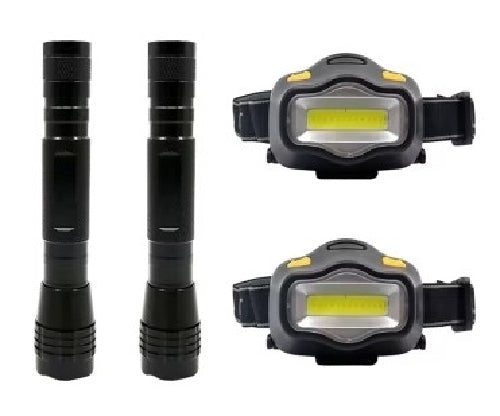 EVERGEAR  LED Flashlights and Headlamps Combo - 100 Lumens - 4 Piece Combo - Black