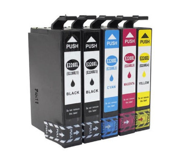 Compatible with Epson T220XL Econo Box Compatible Ink Cartridge Combo High Yield 2BK/C/M/Y - Economical Box - 5 Cartridges