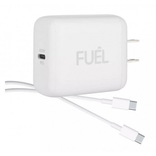 FUEL 45W PD 3.0 USB-C High Speed Wall AC Power Adapter With 1M USB-C to USB-C Cable - White