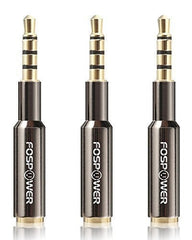 FosPower 3.5mm Male to Female Stereo Audio Jack Adapter - Extension, AUX Headphone Adapter - 4-Conductor TRRS, Gold Plated Plug for iPhone, Smartphones, Tablets, Speakers, Microphone & Card Readers, Etc. - Black - 3 Per Pack