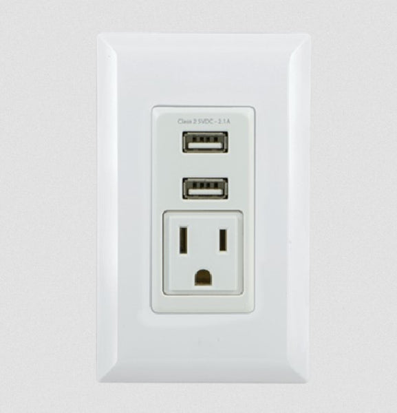 GE 2 USB + 1 AC In-Wall Receptacle - White