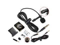 Professional 3.5mm Lavalier Lapel Clip on Microphone for Computer, Cameras, Smartphones and Vlog - Black