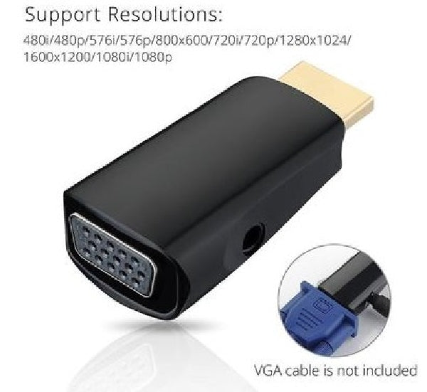 !     A     !    HDMI 1.4 Male to VGA Female Adapter with 3.5mm Audio and Built-in Chipset - Black, Video Cables & Interconnects, TGCP - TiGuyCo Plus