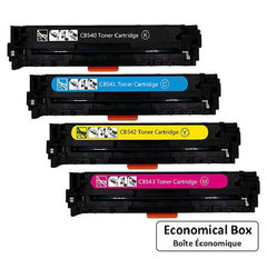 Compatible with HP 125A (CB54xA) Combo BK/C/M/Y Toner Remanufactured Cartridges - Economical Box - 4 Cartridges - White Boxes