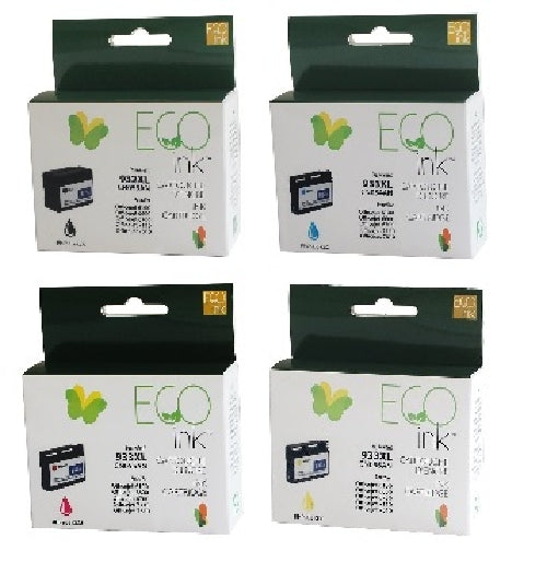 Compatible with HP 932XL and HP 933XL - ECOink Remanufactured Ink Cartridges Combo 932XL BK + 933XL C-M-Y - High Yield - 4 Cartridges