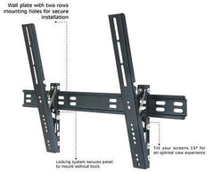 TC - Support mural ultra fin pour téléviseur 32-63 pouces - Inclinaison de -12 à 0 degrés - VESA 625 x 400 mm - Supporte jusqu'à 132 lb (60 kg) - Noir